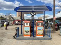 <p>Festival goers flocked to this solar-powered charging station at the Southbites food truck emporium, which was made to look like gas pumps.</p>