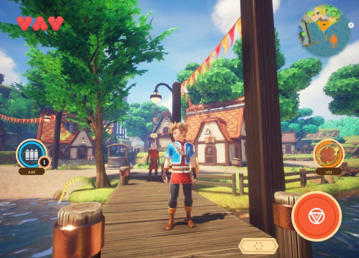 A character stands in a town in Oceanhorn 2: Knights of the Lost Realm