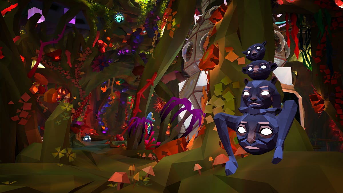 A creature with many heads in a video game forest