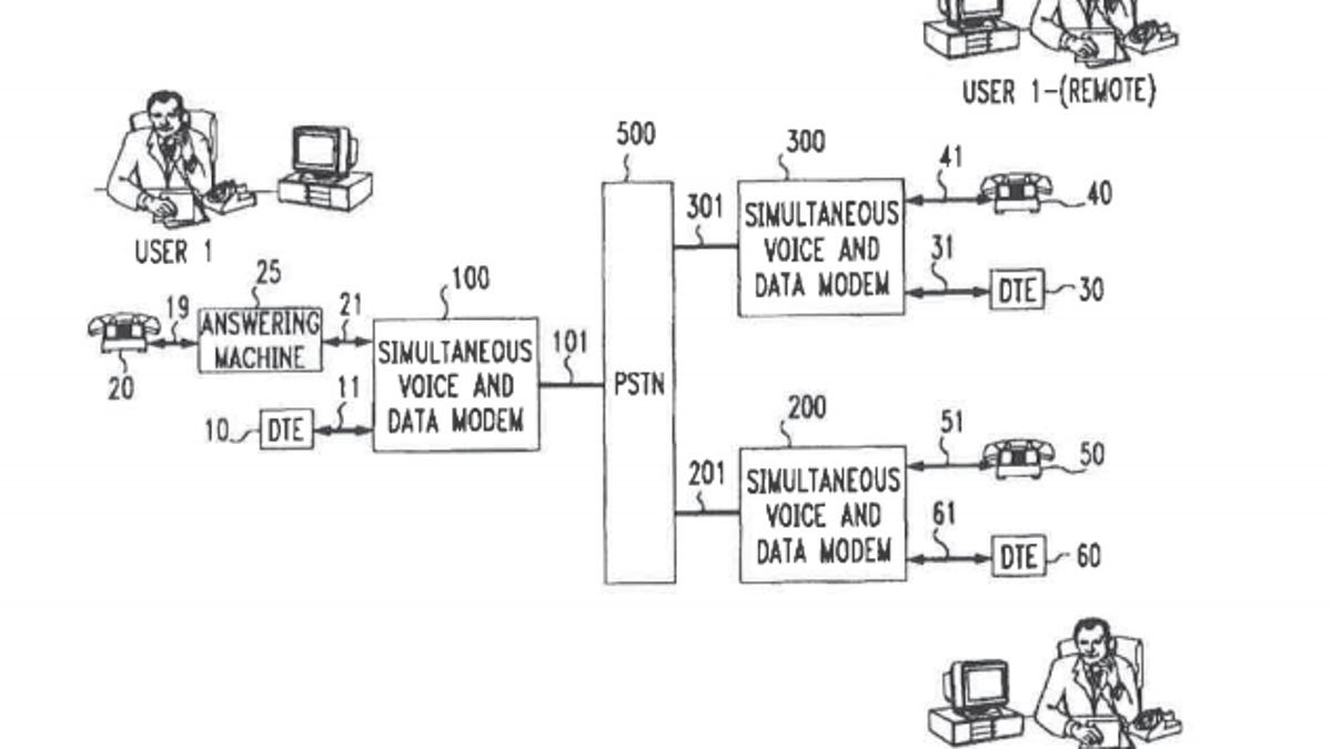 A shot of Brandywine's "simultaneous voice/data answering machine" patent.