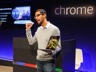 Sindar Pichai, Google's senior vice president of engineering in charge of Chrome and Google Apps, shows off the touch-screen Chromebook Pixel at an event in San Francisco.