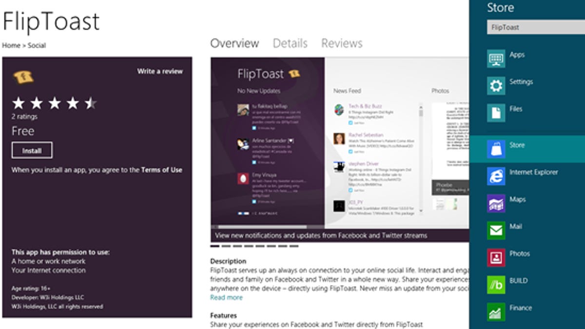 Microsoft's Windows Store gets its first Metro Twitter app.