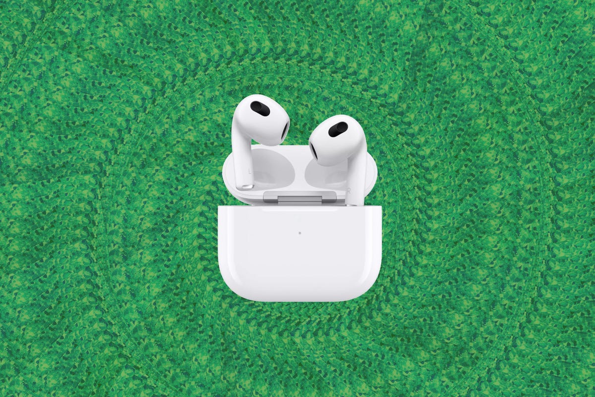 apple airpods 3rd generation on a green spiral background