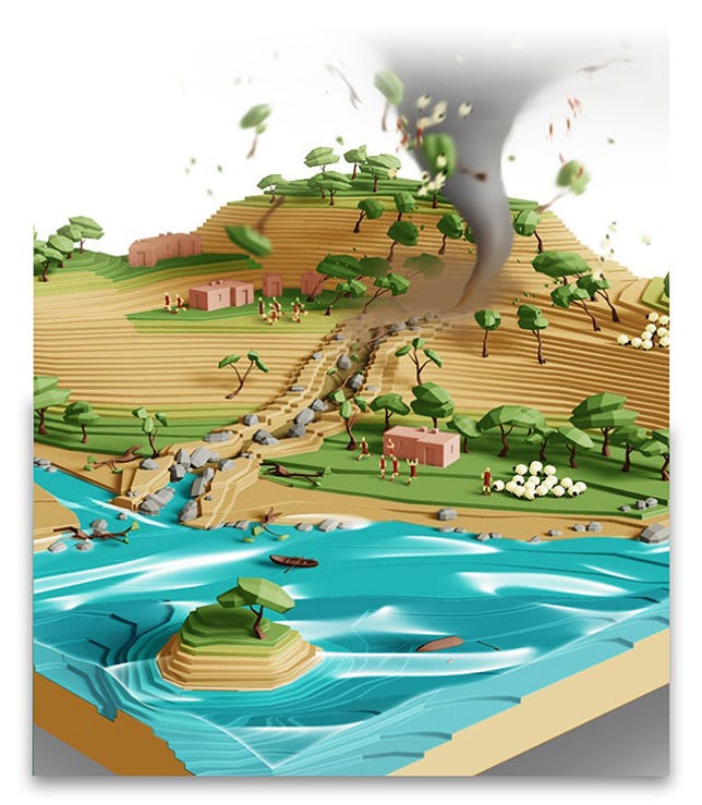 A mockup of the terrain of 22Cans' Godus game due to arrive in September 2013. It's a god game, and players will be able to flick tornadoes across the landscape with a mouse movement or touch-screen swipe.