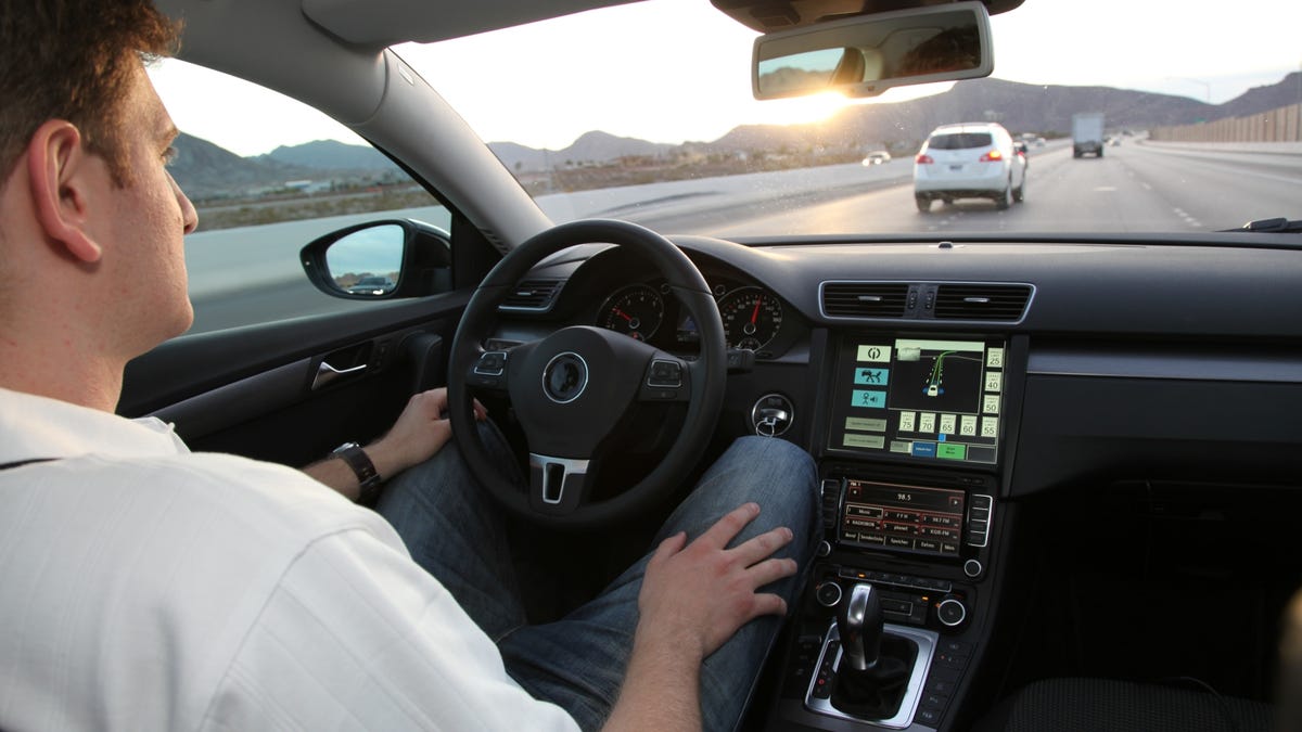 A Continental-modified self-driving VW Passat near Las Vegas, Nevada.