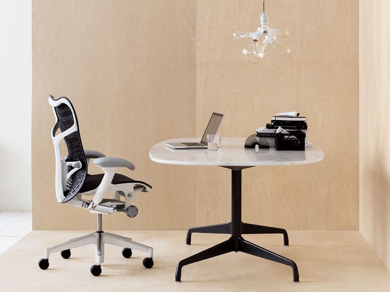 White and black chair in fake office
