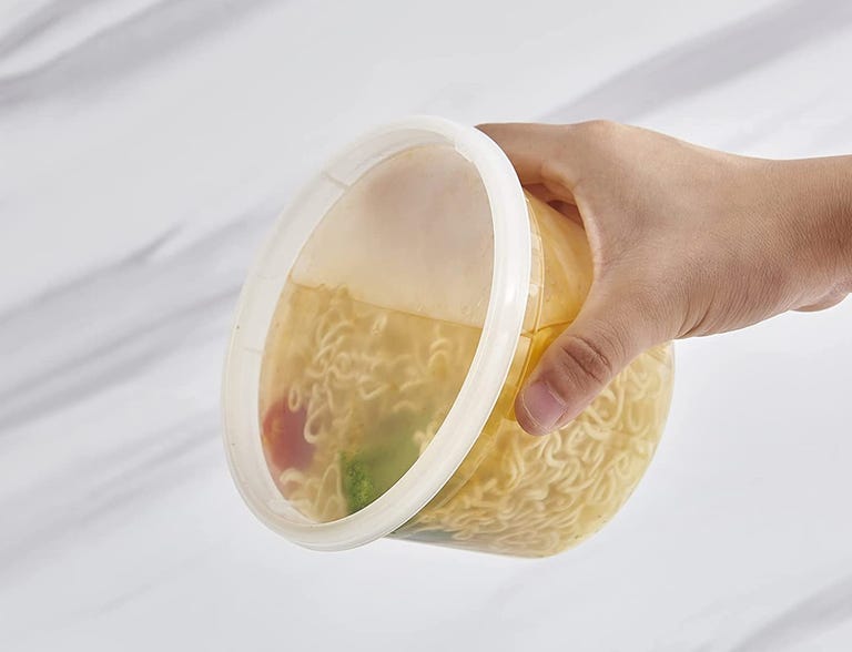 deli container with ramen soup
