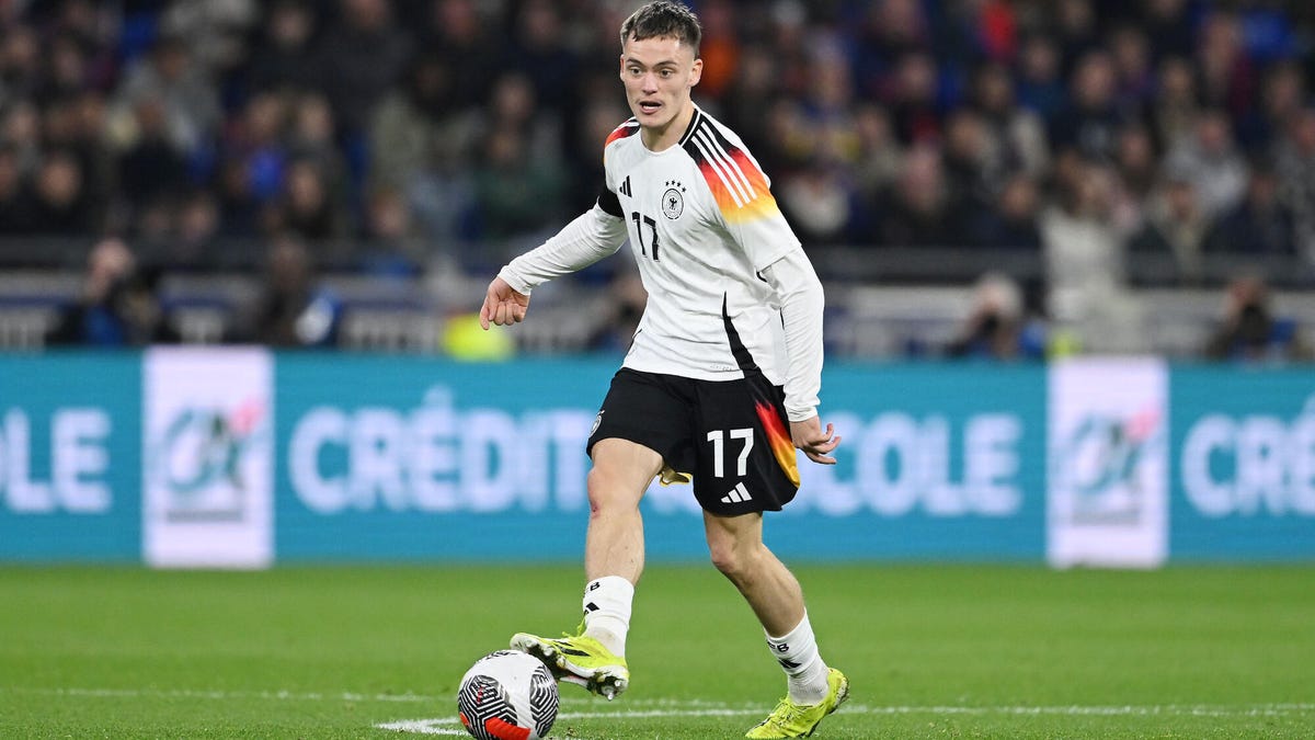 Florian Wirtz of Germany controlling the ball with his right foot.