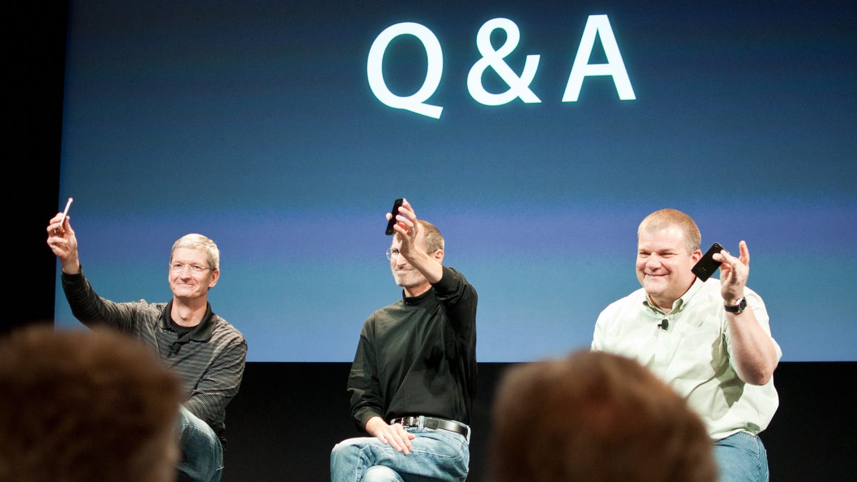 Steve Jobs has increasingly been sharing the stage with Tim Cook at major events. Here the two, plus Bob Mansfield, take questions during a press conference regarding the iPhone 4&apos;s antenna.