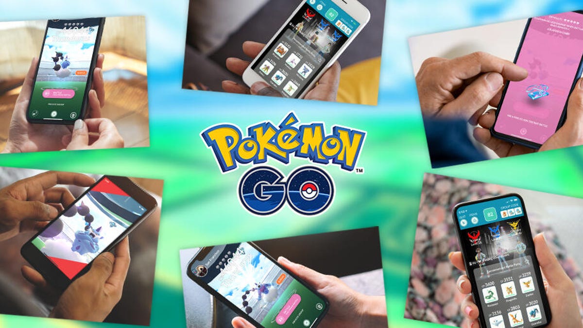 A medley of photos showing phones with Pokemon activity on their screens