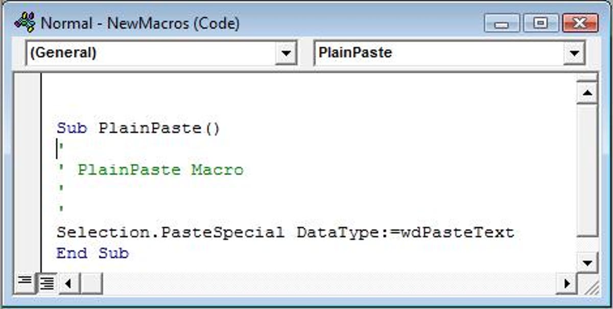 The Microsoft Visual Basic Editor screen for creating a new macro.