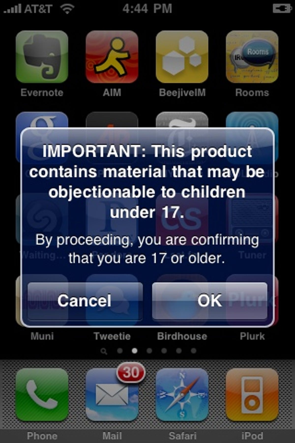 Age-restriction warning on apps in iPhone OS 3.0