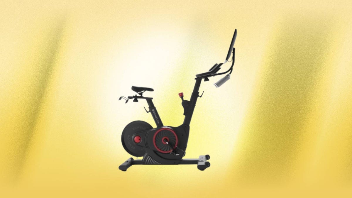 The Echelon EX5S Connect Bike is displayed against a yellow background.