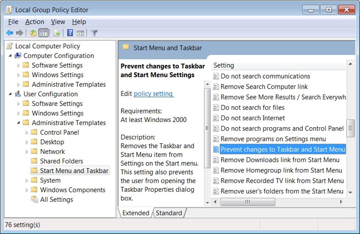 Windows 7 Ultimate Group Policy Editor settings