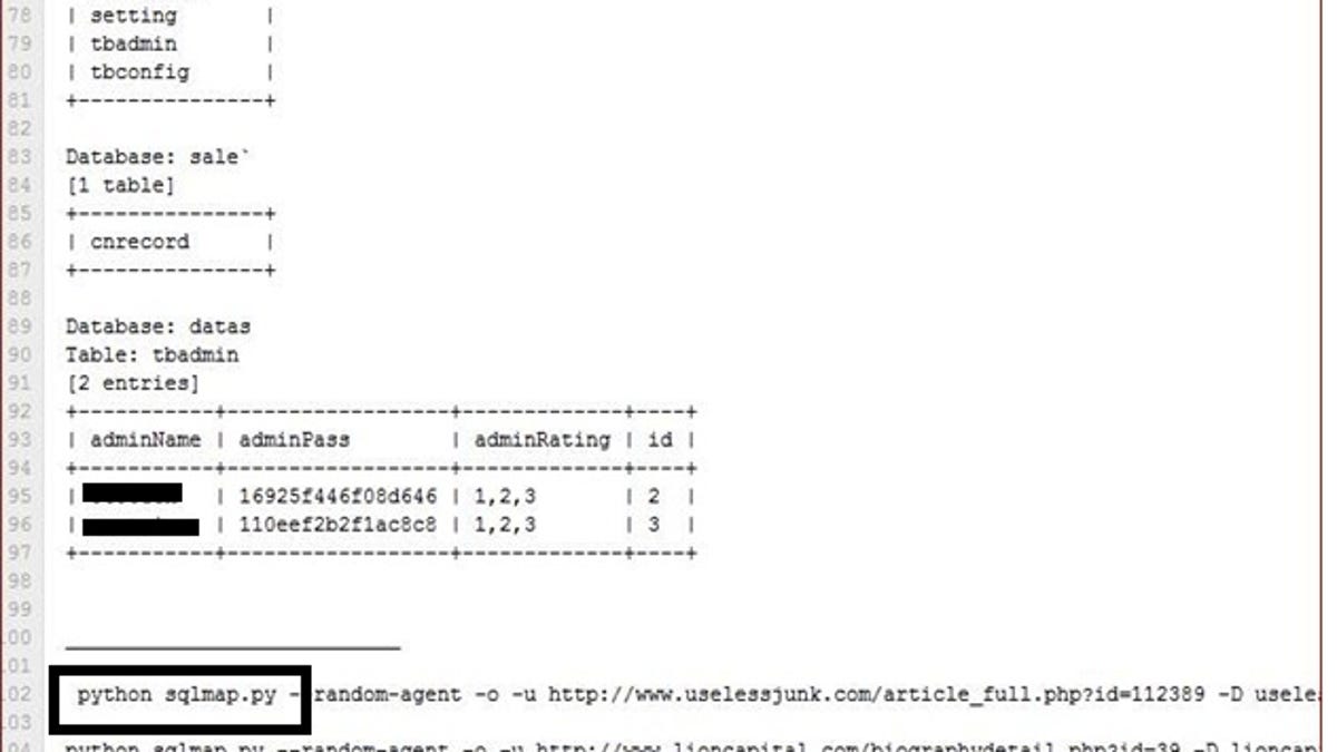 This screenshot of one of the data dumps shows that the hackers used a tool called SQLmap.