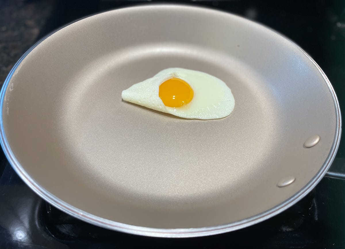 Fried egg on surface nonstick pan