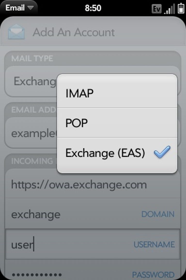 Exchange setup - choosing EAS