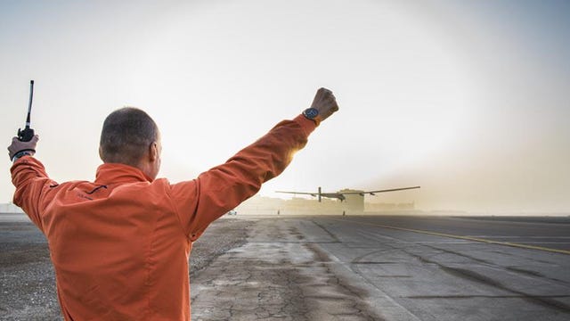Solar Impulse 2 takes off from Abu Dhabi's executive airport.​