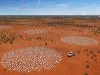 <p>An artist's impression of the final Square Kilometre Array setup in Western Australia, featuring 132,000 low frequency antennas (which CSIRO says resemble "metal Christmas trees.")</p>