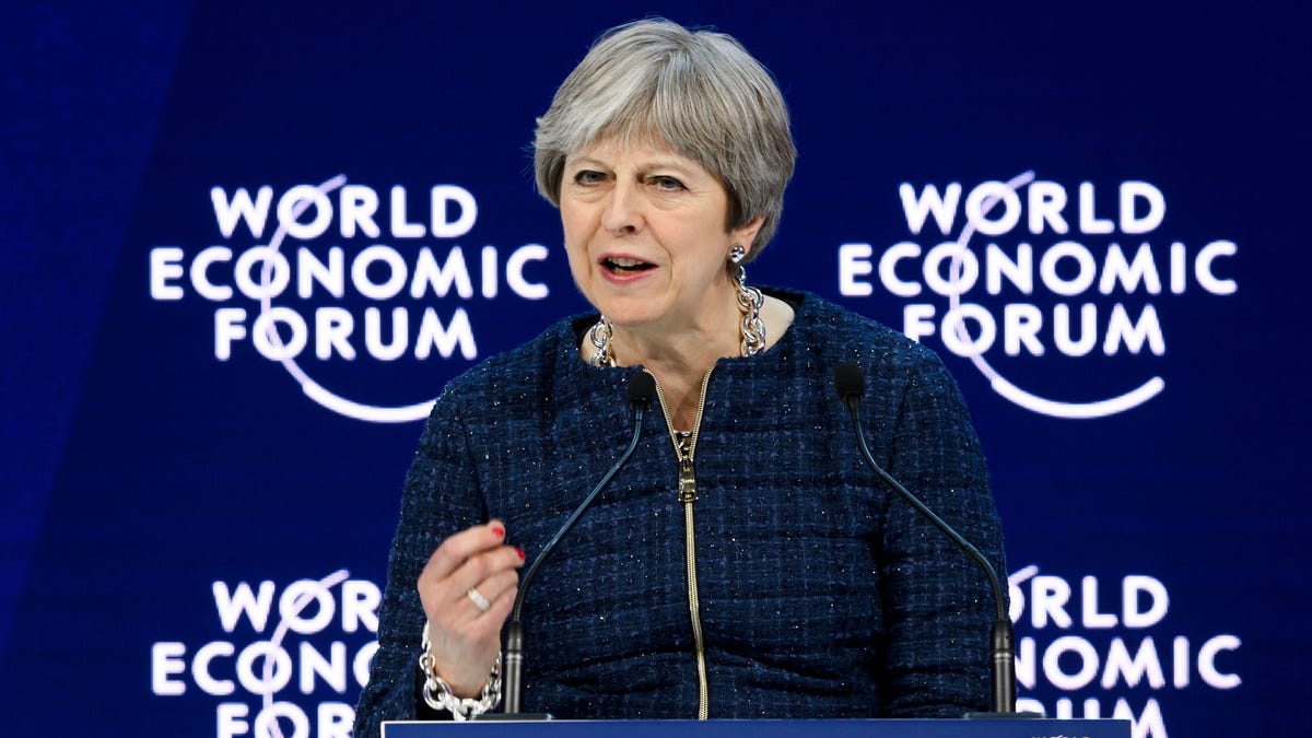 British Prime Minister Theresa May addresses the World Economic Forum in Davos.