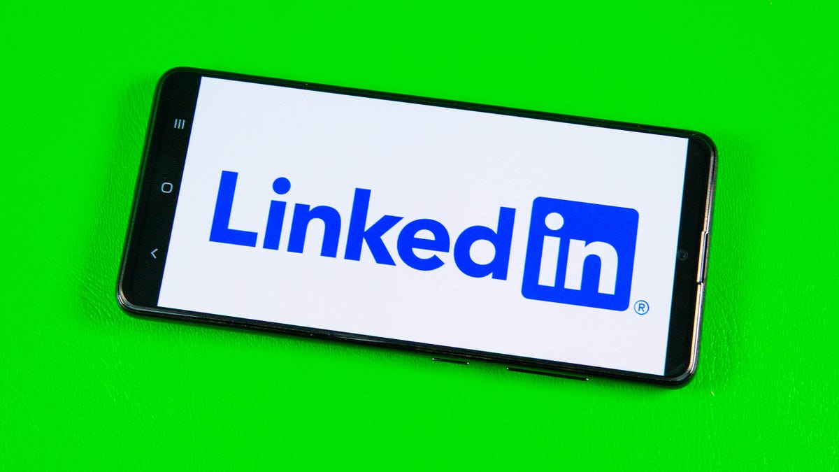 LinkedIn logo on a phone screen