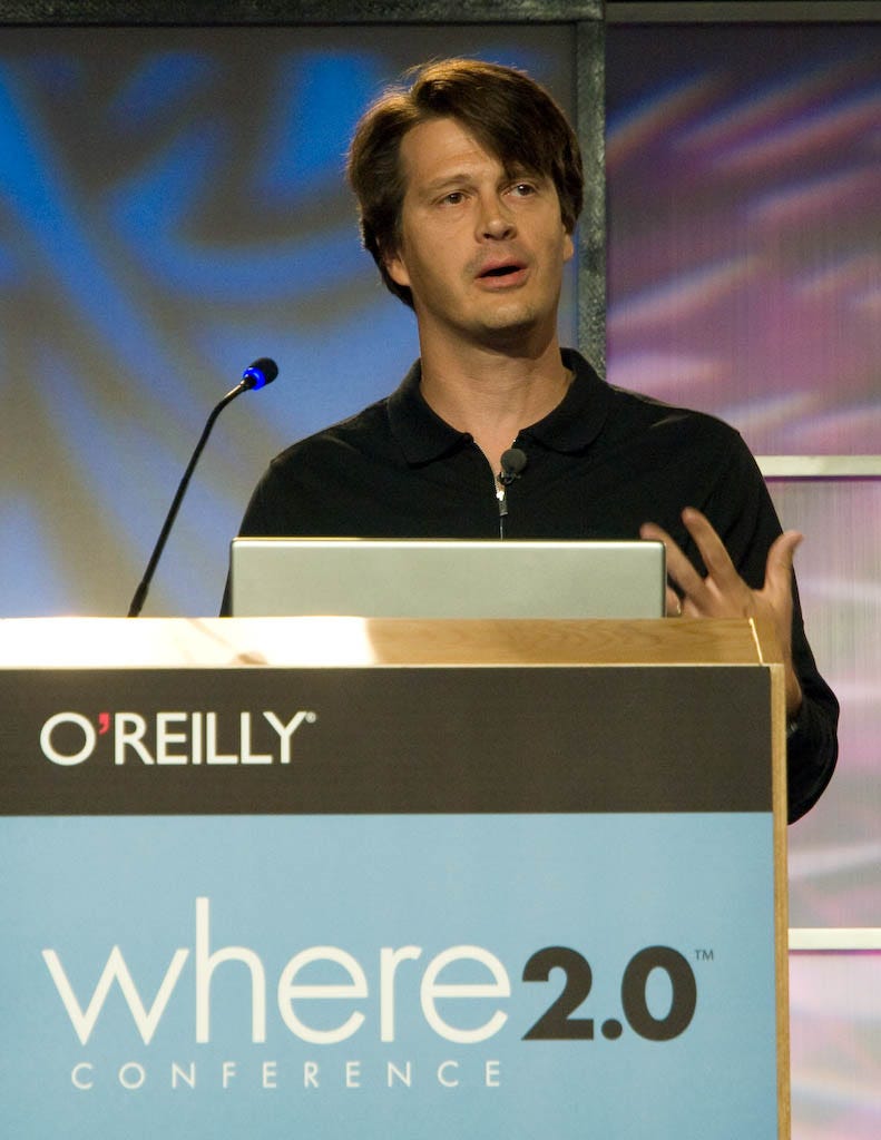 John Hanke, head of Google Maps and Google Earth, speaks at the Where 2.0 conference in Burlingame, Calif.