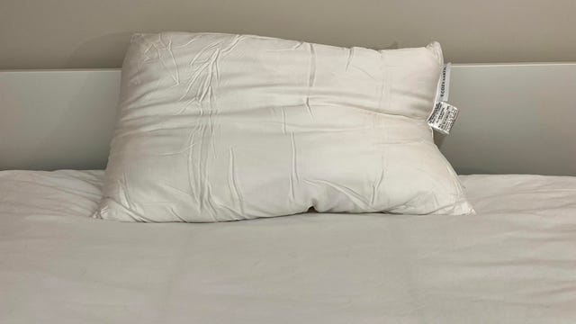 Cozy Earth silk pillow on a white bed