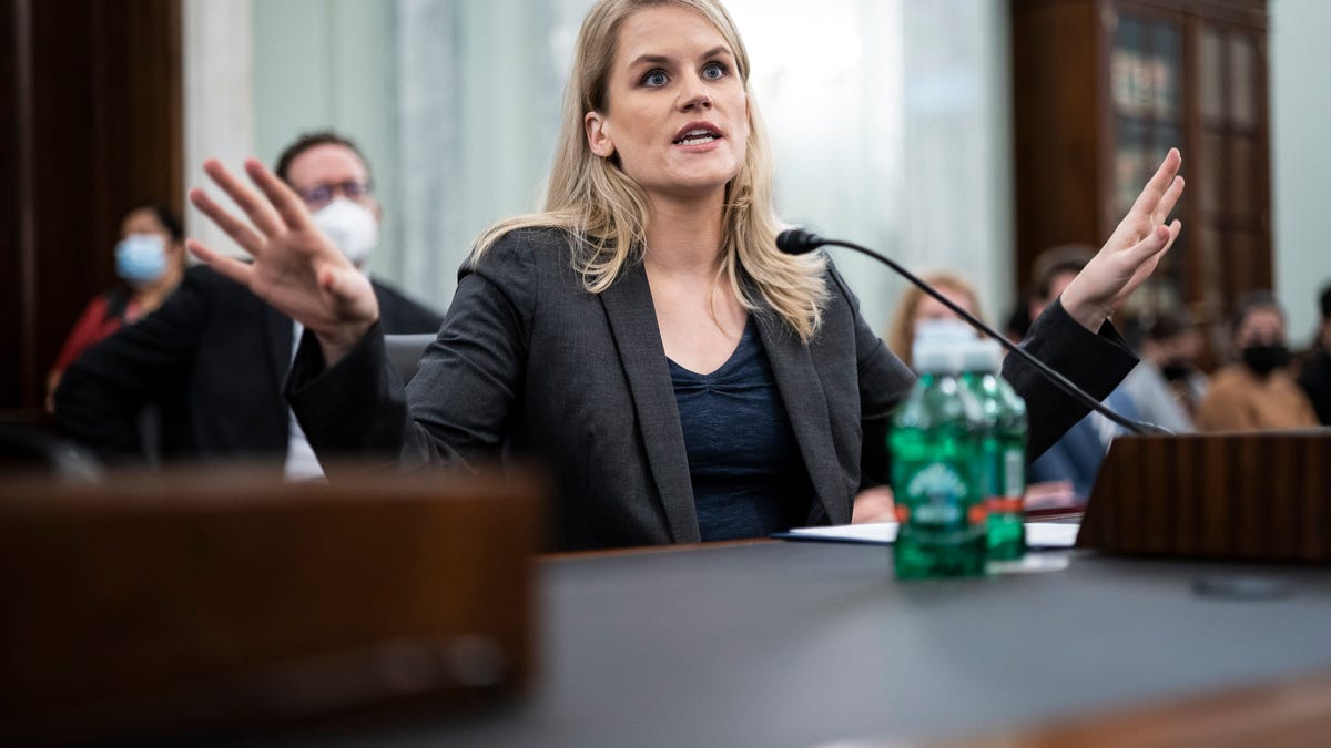 Former Facebook employee and whistleblower Frances Haugen testifies before Congress.