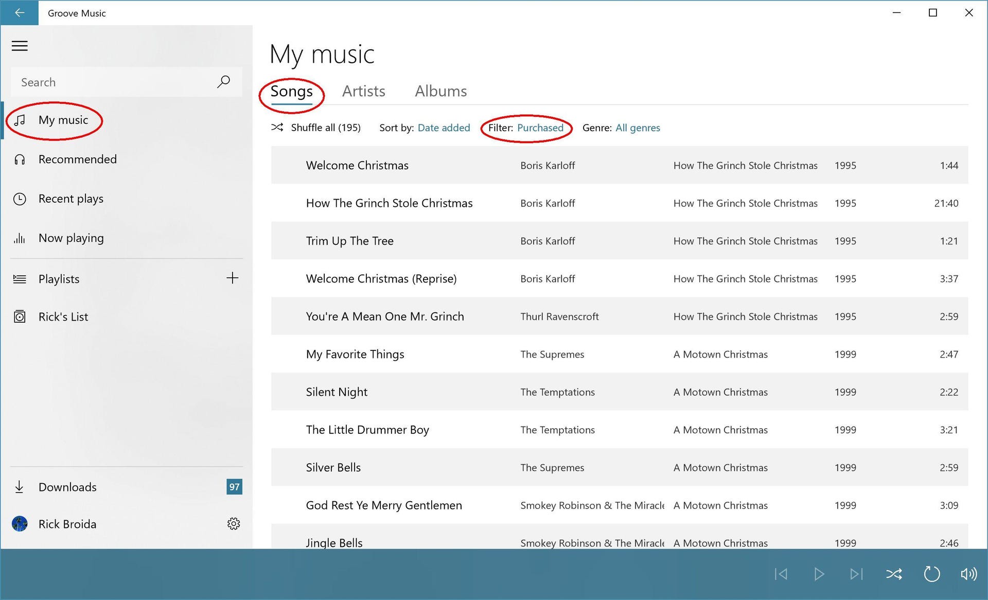 microsoft-groove-purchased-filter