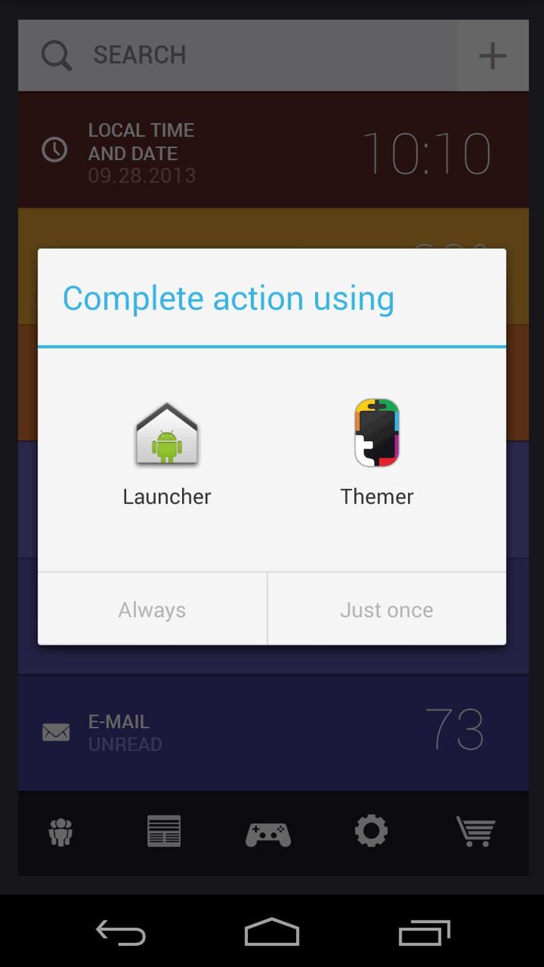 When you hit the home button on your Android phone, Themer asks you if you want to use its launcher. You can set it to be default, and if you don't like it, you can go back to the regular Android home screen.