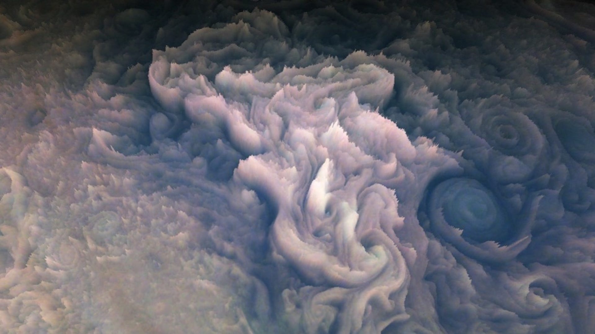 3D rendered view of Jupiter clouds looking like a frosted cupcake.