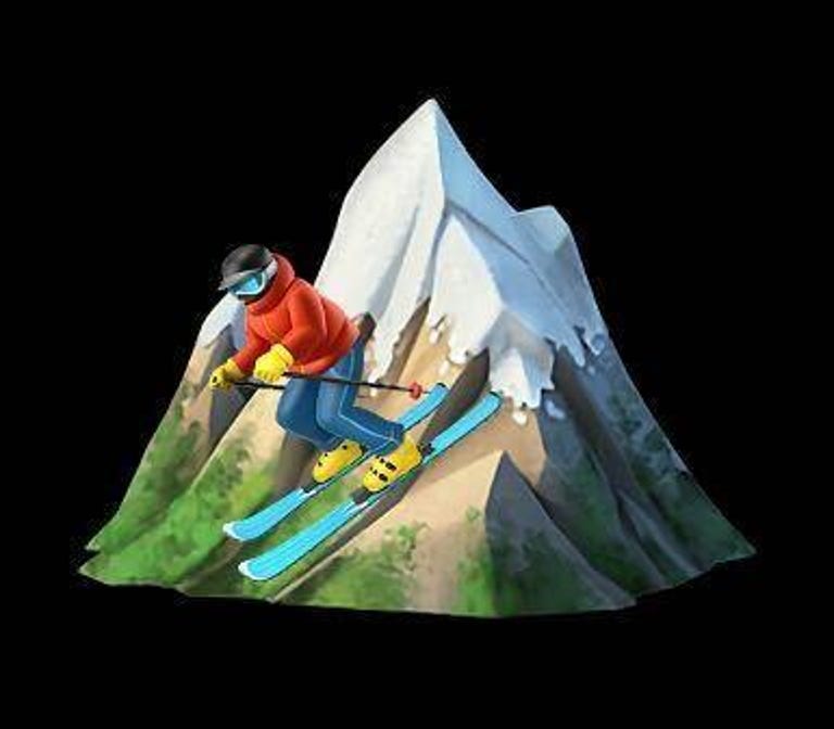 The mountain emoji with a person skiing down one side