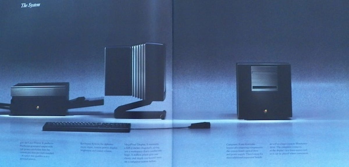 The NeXT Computer circa 1990.  A brochure that I've held on to all of these years.  The computer's aesthetics presaged the minimalist, eye-catching Macs to come.  It had novelties like a Canon 256MB magneto-optical (MO) drive and a Motorola digital signal processor for handling audio processing.
