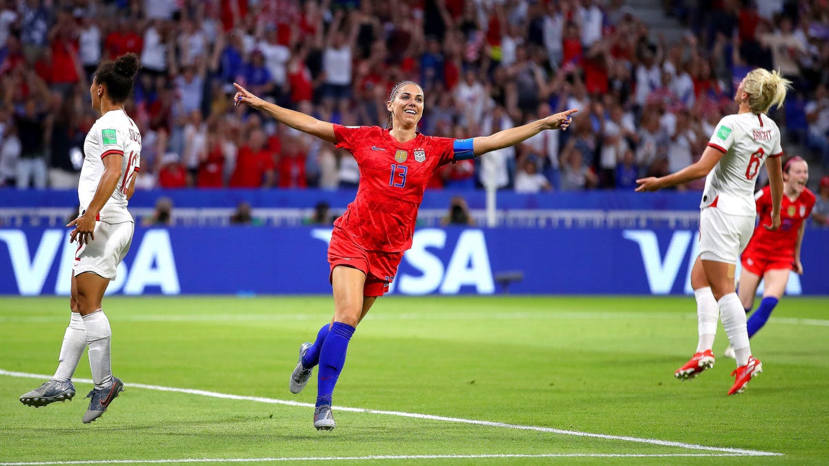 Alex Morgan celebrates after scoring against England in the 2019 FIFA Women's World Cup