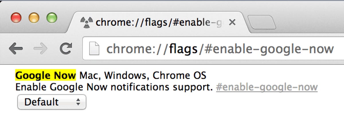 To enable Google Now cards, first install Chrome Canary, then open the chrome://flags/#enable-google-now address. Enable the setting and click the browser restart button.