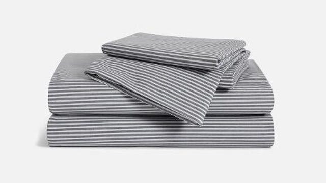 brooklinen sheet set in graphite pin stripe