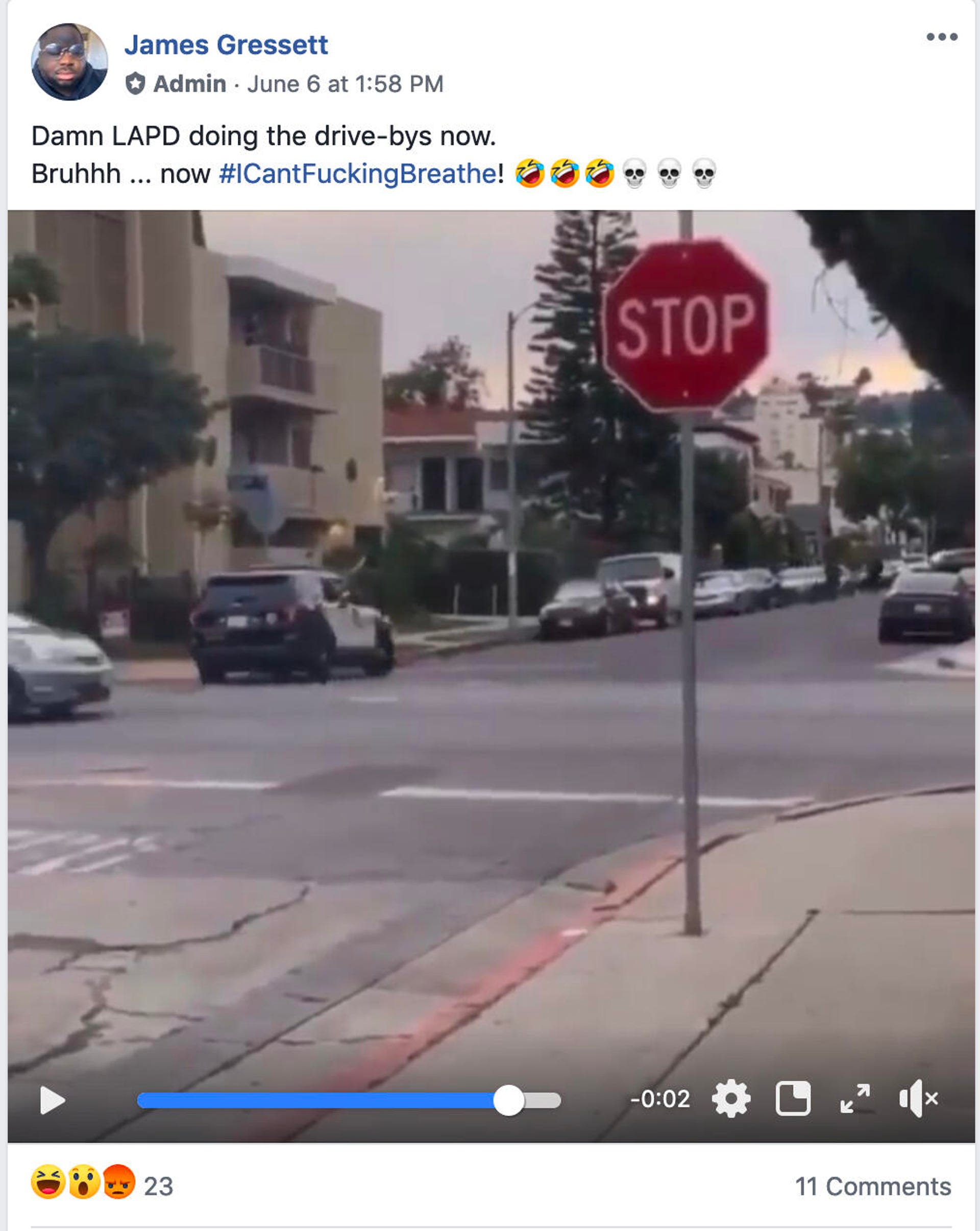 Facebook post of LAPD drive-by