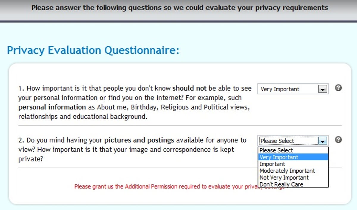 Secure My Profile privacy questionnaire
