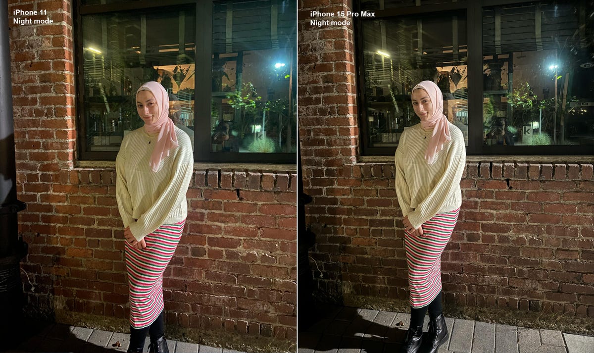 side by side photos of CNET's Abrar Al-Heeti outdoors