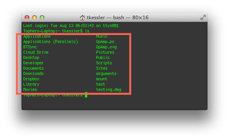Standard command output in the OS X Terminal