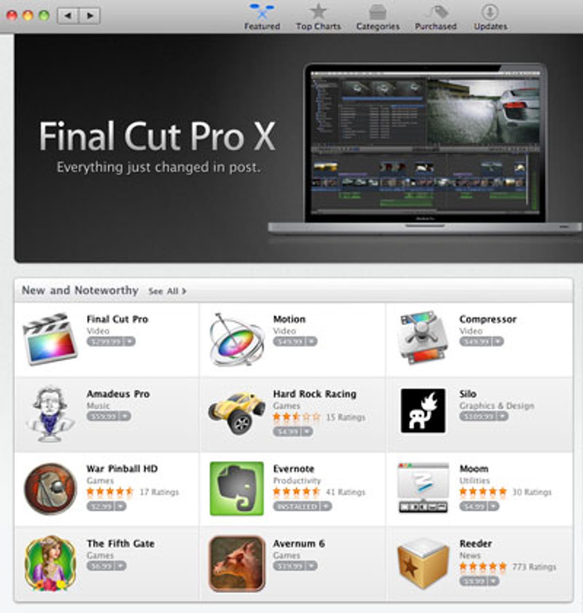 Final Cut Pro X makes its debut on the Mac App Store, the only way people can buy the new video editing software.