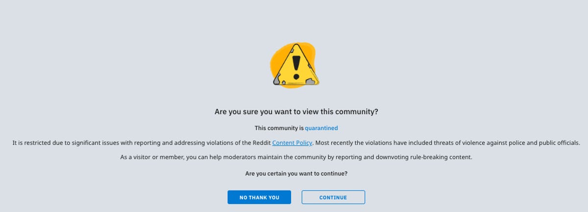 Reddit quarantine screenshot