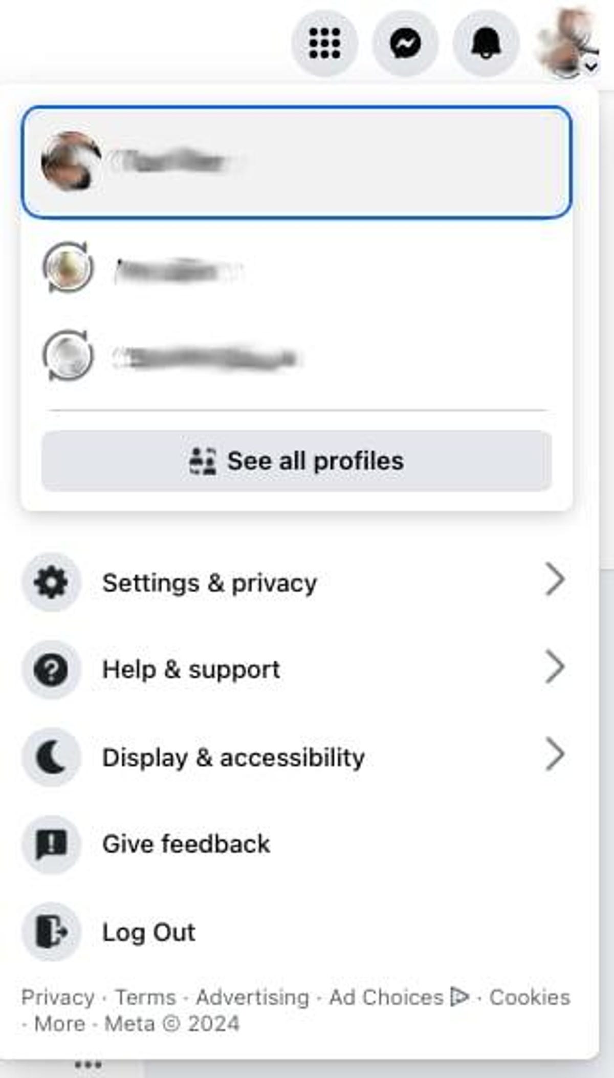 Screenshot of Facebook settings.