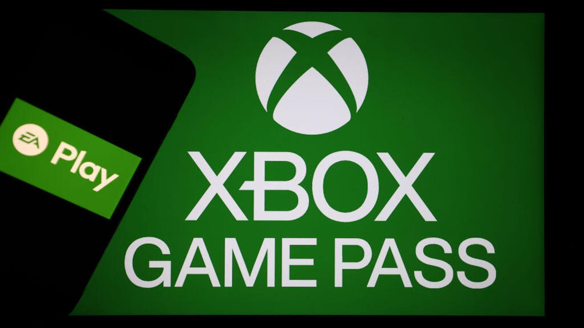 The Xbox Game Pass logo next to a smartphone with the EA Play logo on it