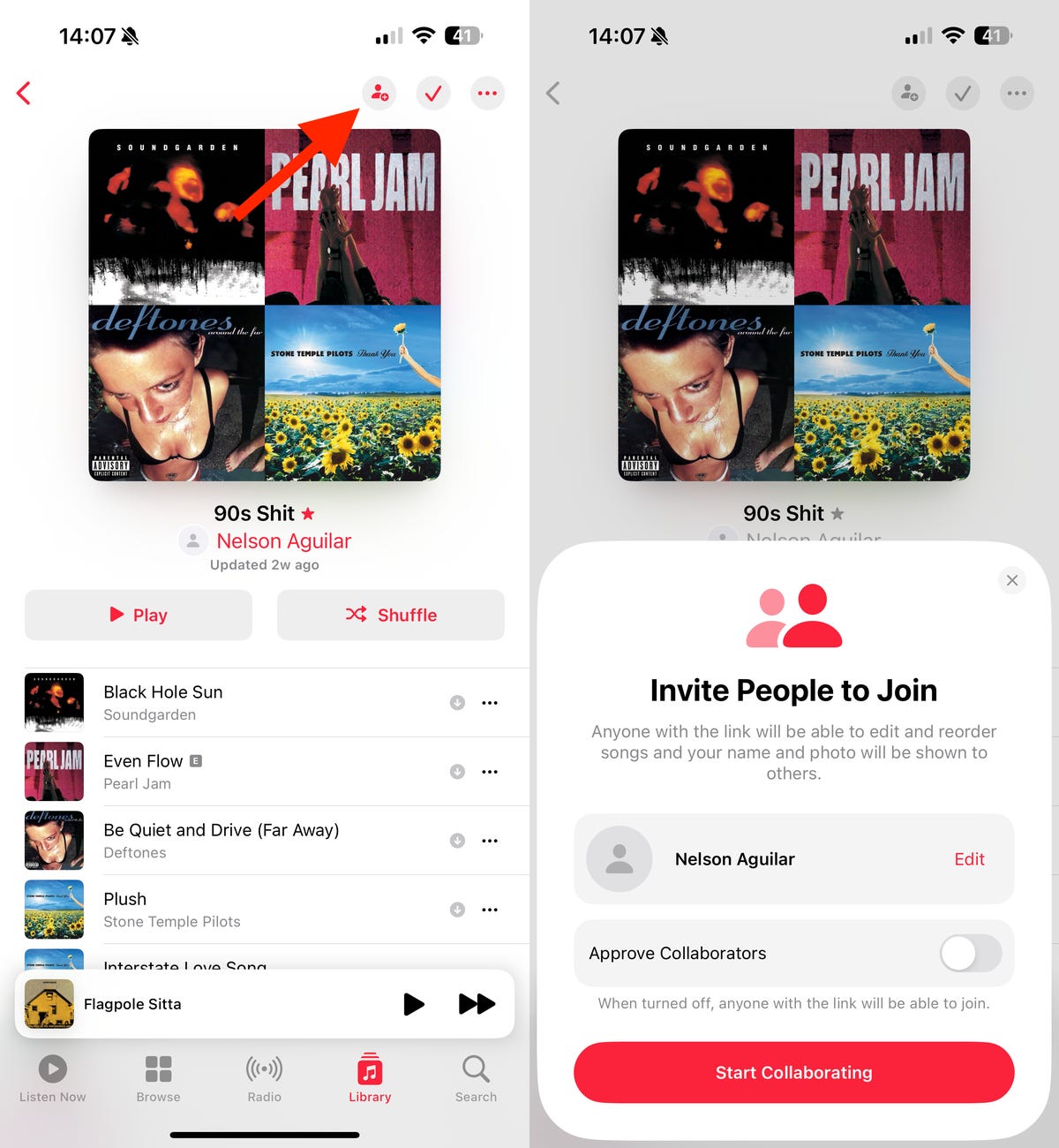 Process showing how to turn a playlist collaborative in Apple Music