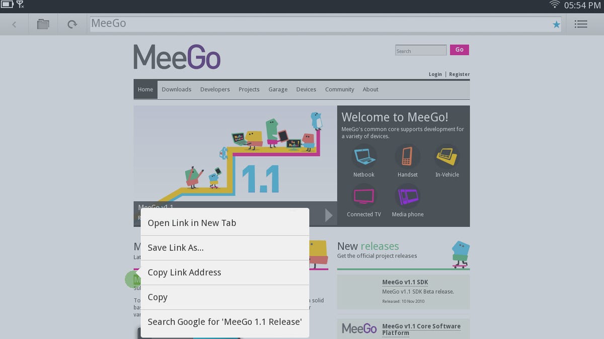 The MeeGo Tablet User Experience Internet browser