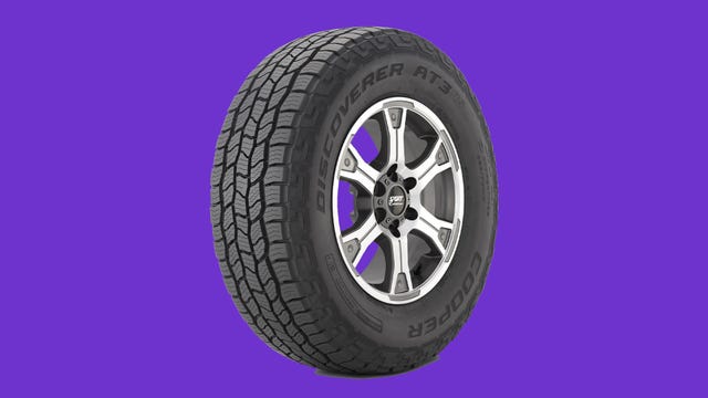 Cooper Discoverer AT3 4S tire shown on a purple background