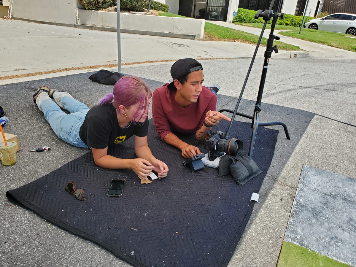 Zach King and his crew work on perfecting camera angles for their video shoot.