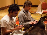 Foursquare co-founders Naveen Selvadurai (left) and Dennis Crowley.