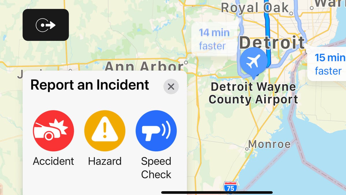 Apple Maps road incident reporting beta screen